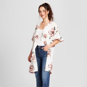 Medium loramendi ruffle sleeve Floral Kimono Cardigan short sleeve white pink